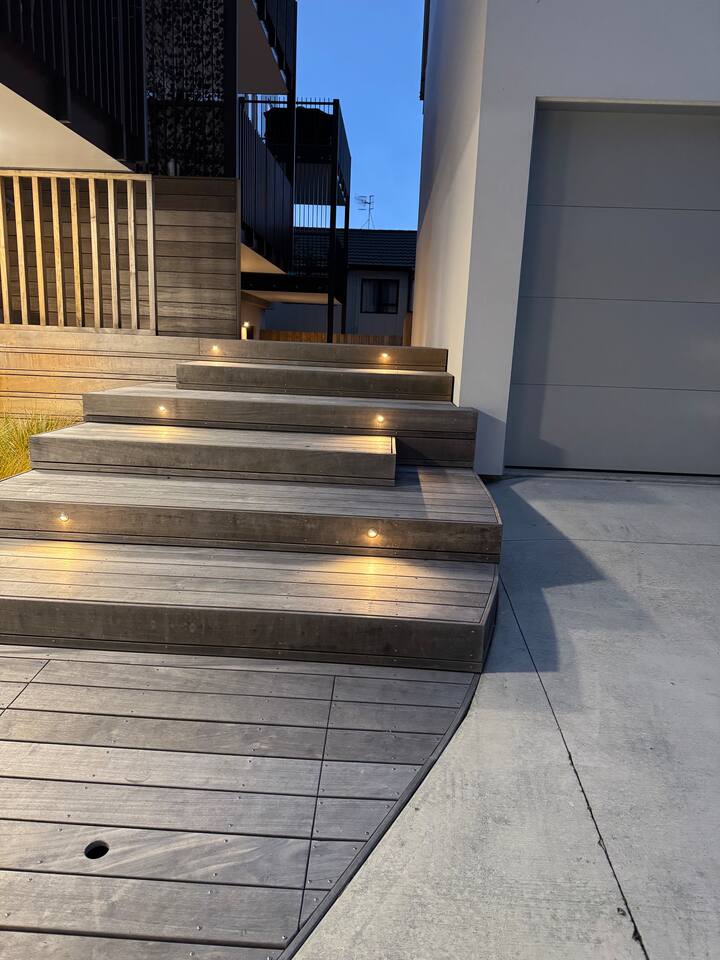 Alexander Kramer Apartments complex at twilight, Paraparaumu Beach